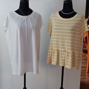 LC Lauren Conrad Yellow and White Striped Peplum Tee